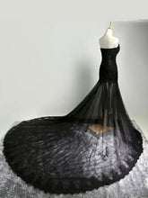 Black Lace Applique Wedding Dress Lace Up Bridal Gown